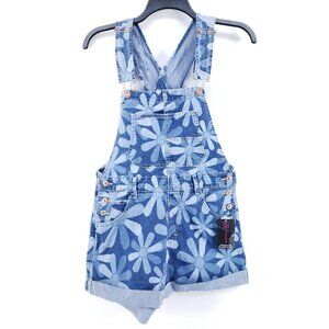 No Boundaries Denim Floral Print Shortalls With Buckle Straps Juniors Medium